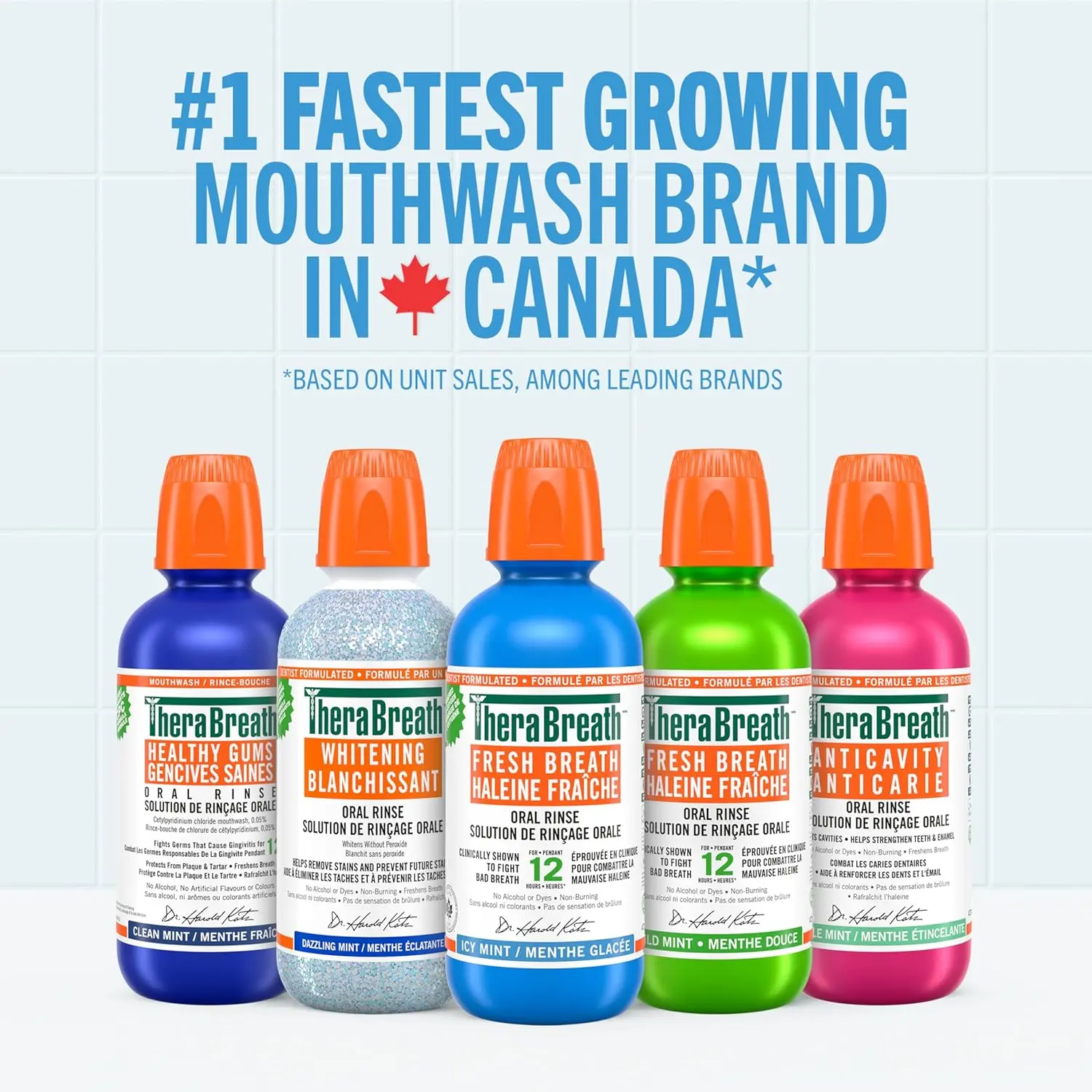 Bottle of TheraBreath Fresh Breath Oral Rinse in Icy Mint flavor for fresh breath.
