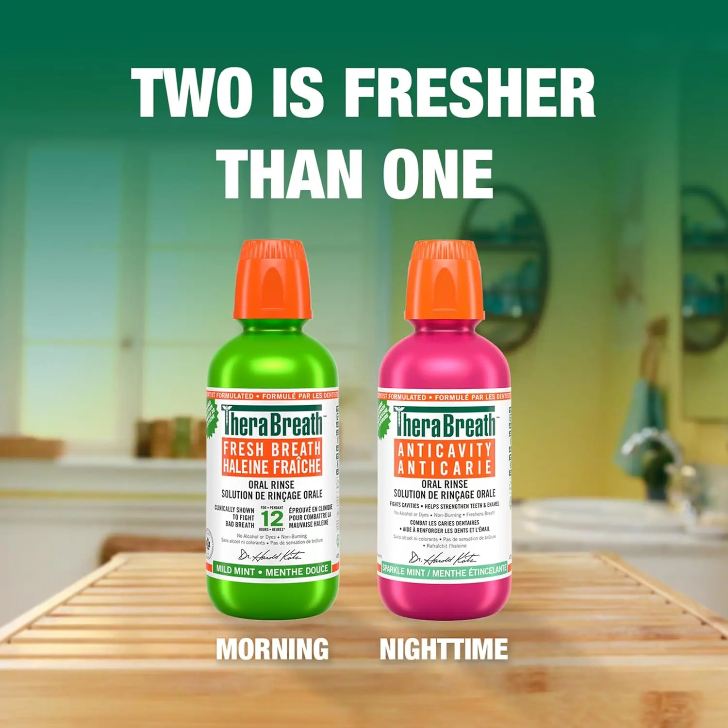 Bottle of TheraBreath Fresh Breath Oral Rinse in Icy Mint flavor for fresh breath.
