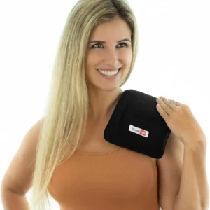 Medium ThermiPaq hot and cold pack with a soft fleece cover and adjustable velcro strap for targeted pain relief on the knee, back, or shoulder.