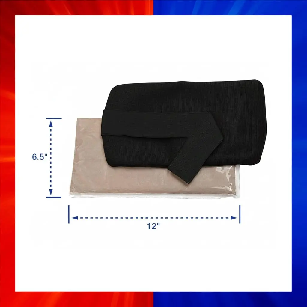 Medium ThermiPaq hot and cold pack with a soft fleece cover and adjustable velcro strap for targeted pain relief on the knee, back, or shoulder.