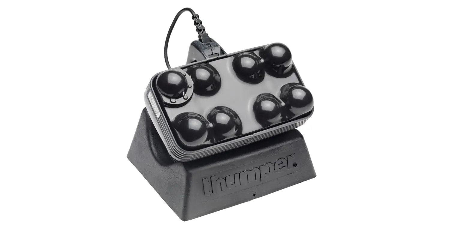 The Thumper Maxi Pro massager by Fabrication Enterprises is a professional-grade deep tissue percussion massager for full body use.