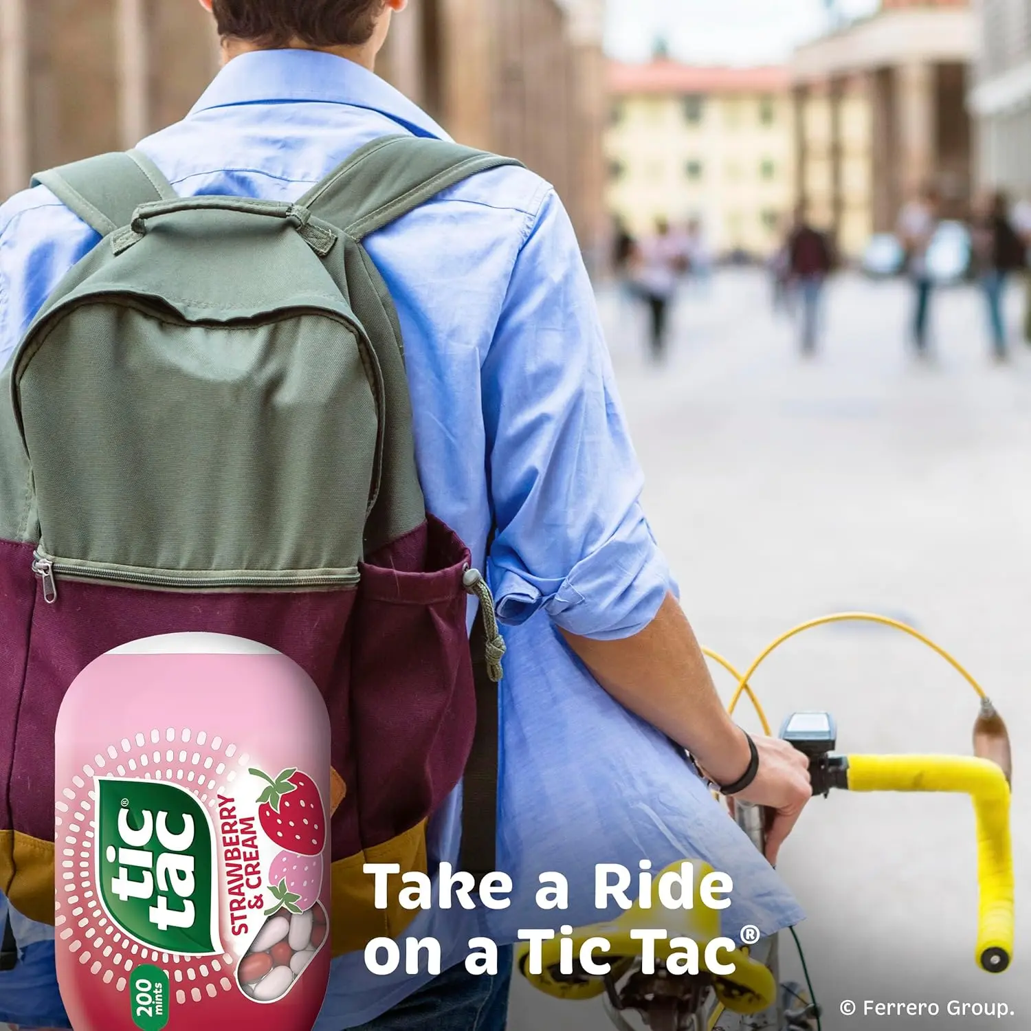 Eight packs of Tic Tac Strawberry & Cream flavored mints, perfect for on-the-go refreshment and sharing.