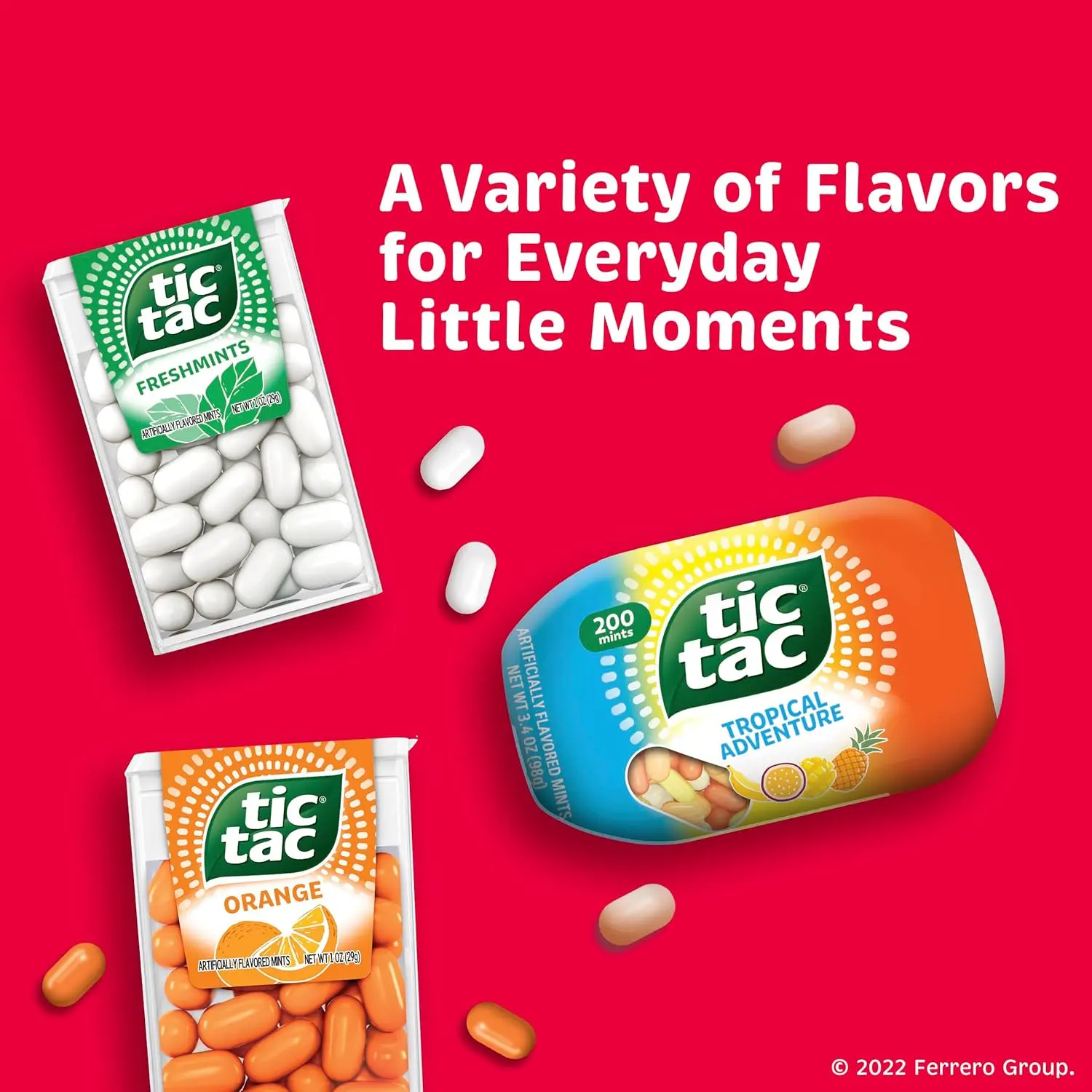 Twelve packs of Tic Tac Strawberry and Cream flavored mints, perfect for on-the-go refreshment and sharing.