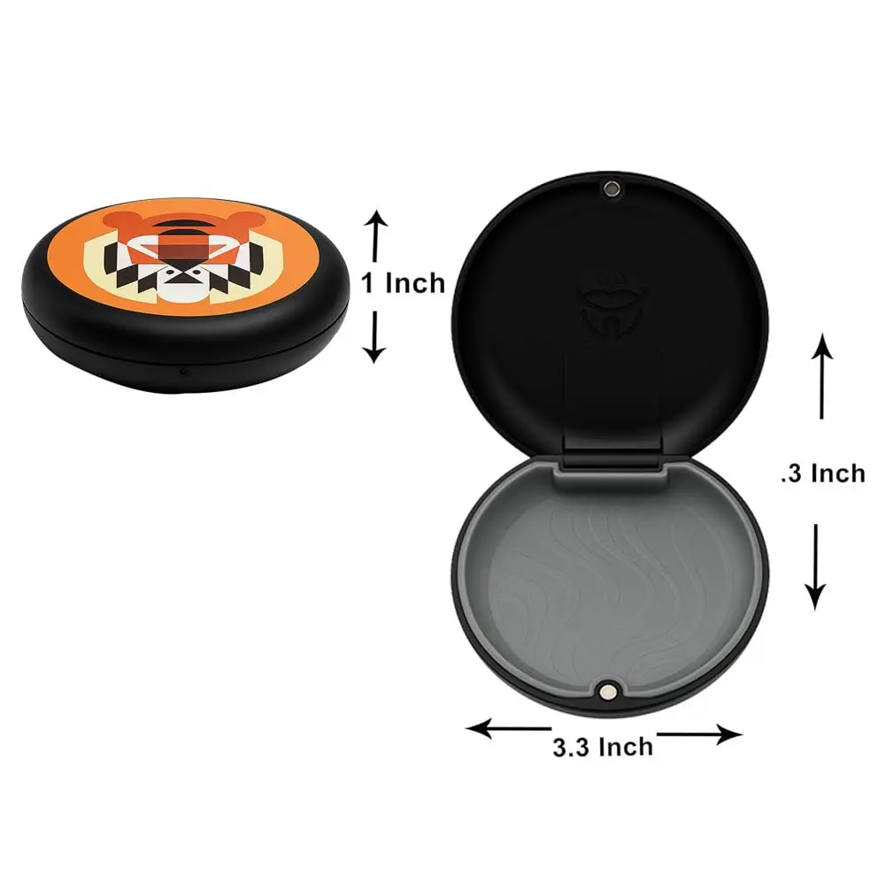 Dentosmile tiger-themed slim aligner case for orthodontic retainers, featuring magnetic closure and portable design.