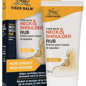 A 50g jar of Tiger Balm Extra Strength Neck & Shoulder Rub provides warm pain relief, hygienically packed with goodness.