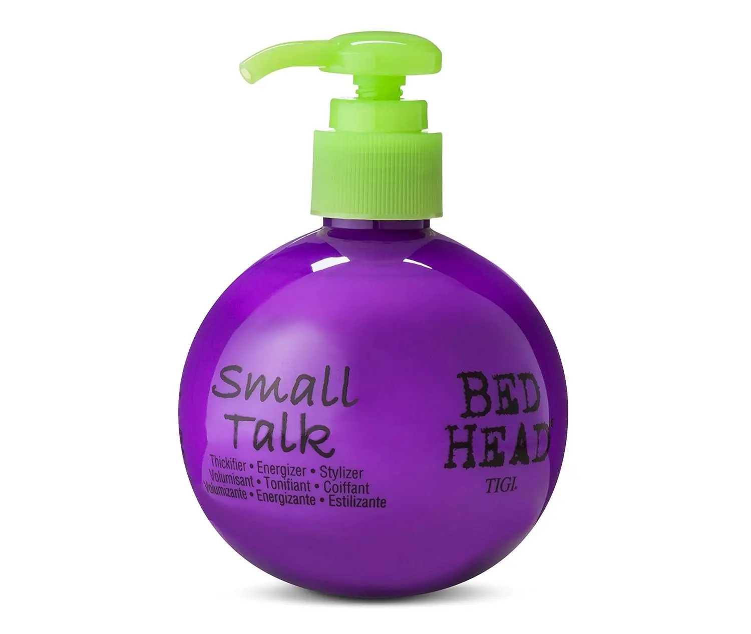 TIGI Bed Head Small Talk 3-in-1 thickens, energizes, and styles hair, adding shine and controlling frizz with thermal protection and light hold.