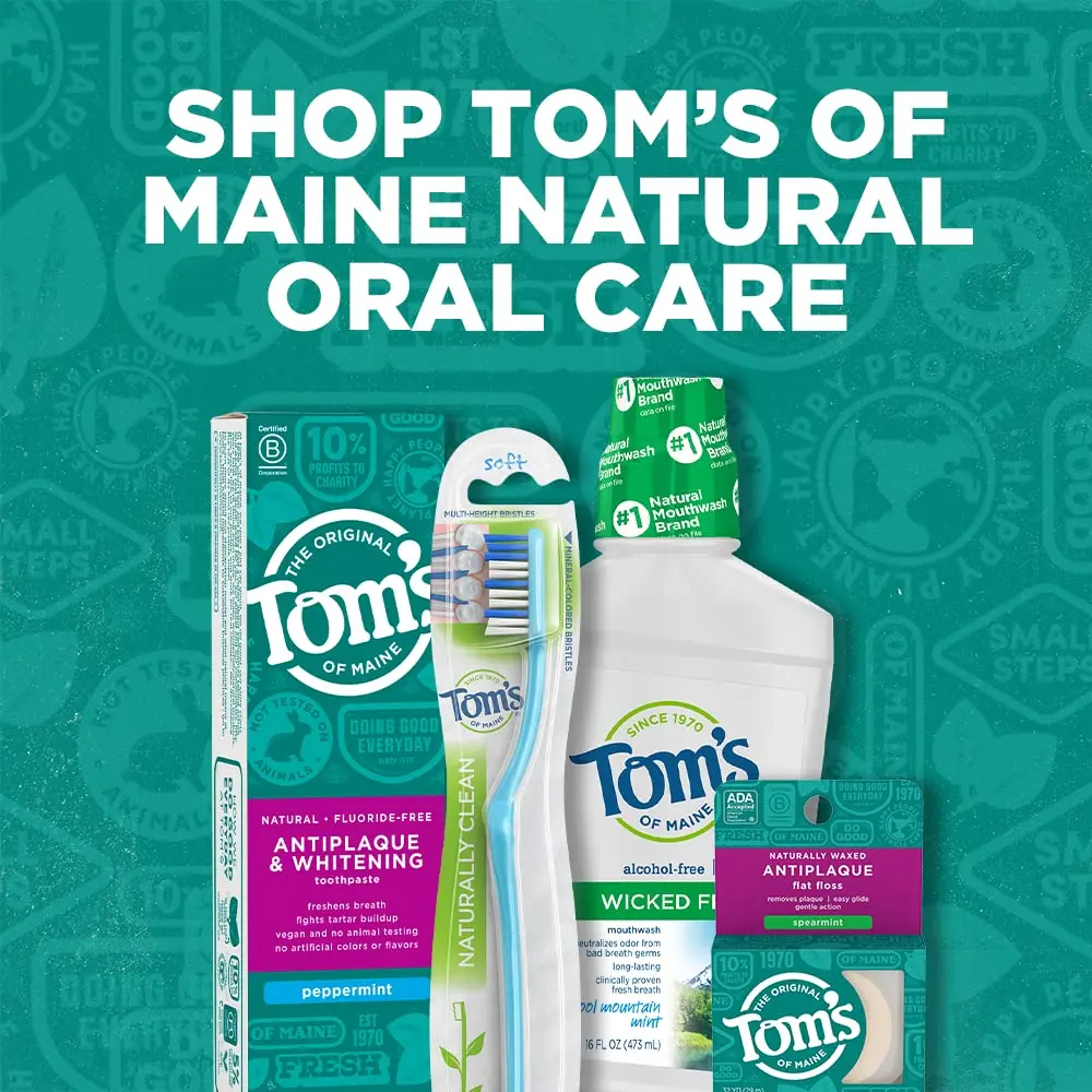 Six packs of Tom's of Maine naturally waxed antiplaque flat dental floss in spearmint flavor.