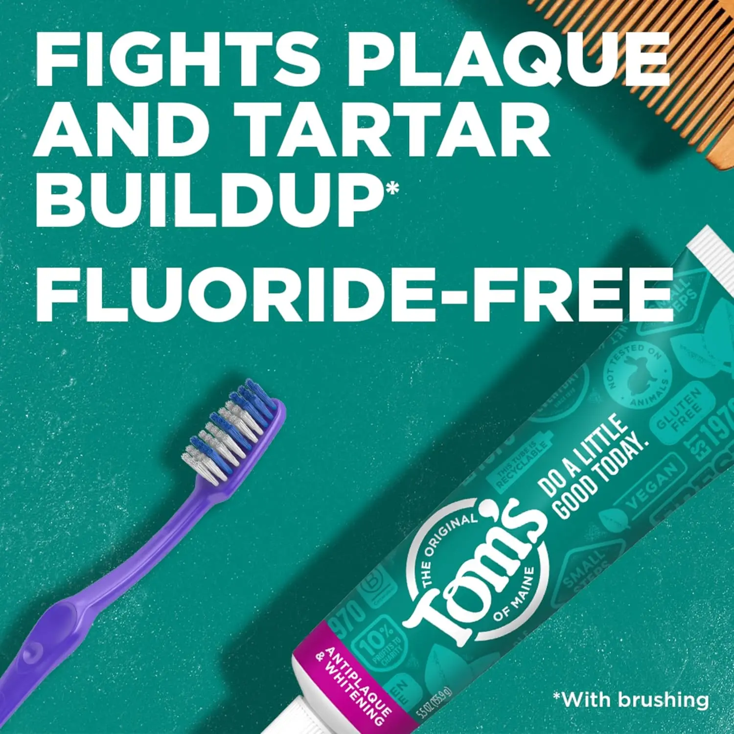 Two tubes of Tom's of Maine Peppermint Fluoride-Free Antiplaque & Whitening Toothpaste for a naturally brighter smile.