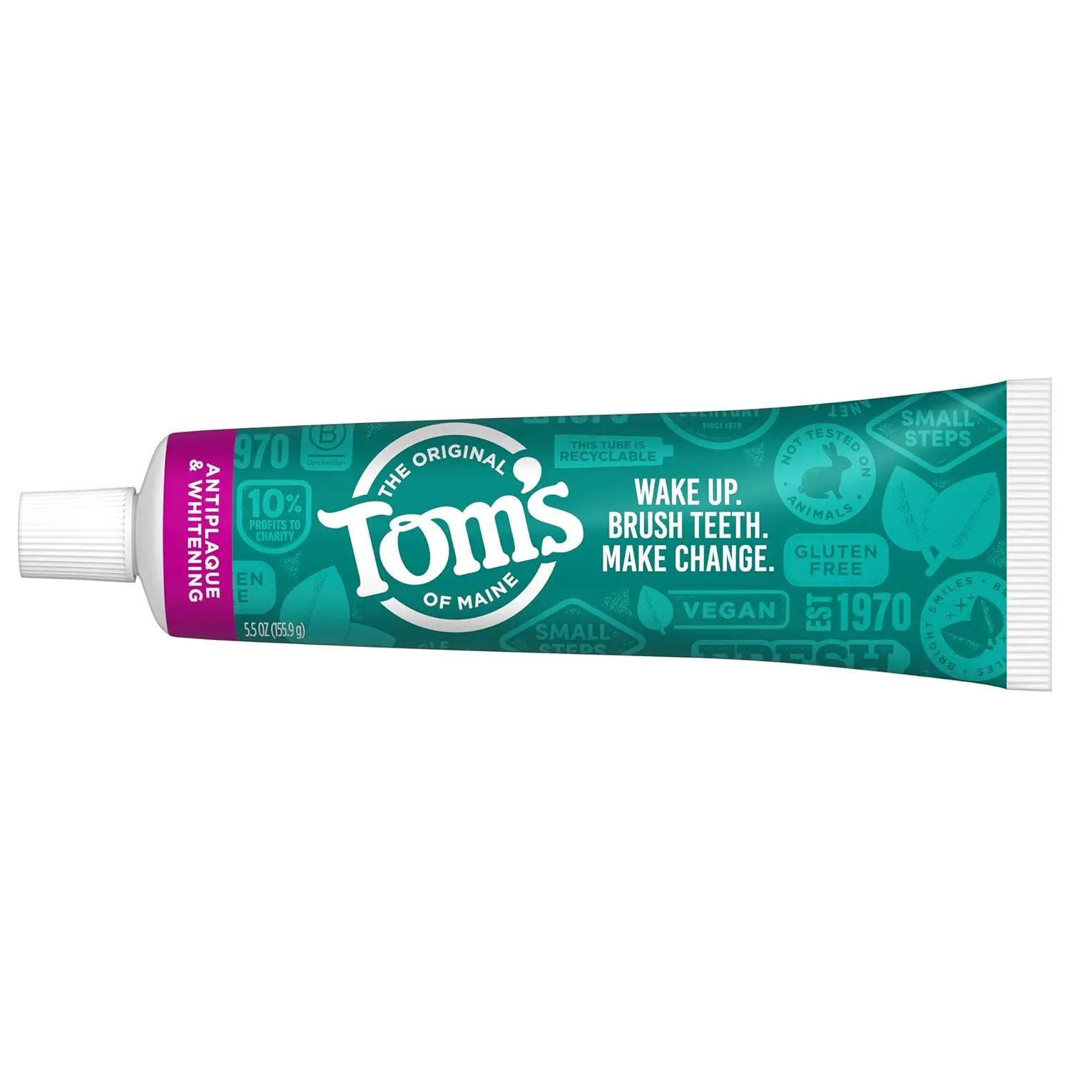 Two tubes of Tom's of Maine Peppermint Fluoride-Free Antiplaque & Whitening Toothpaste for a naturally brighter smile.