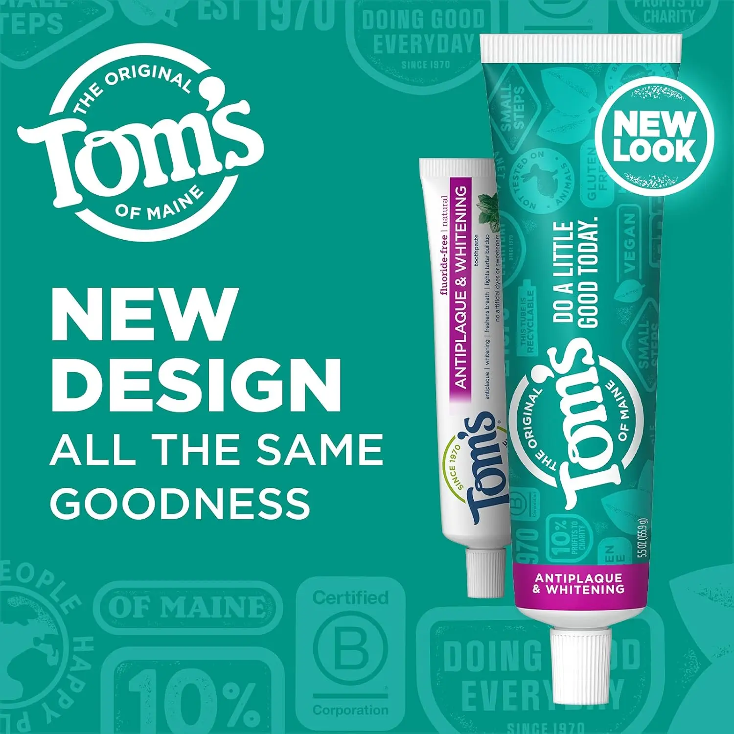 Tom's of Maine fluoride-free whitening toothpaste with peppermint flavor helps remove surface stains for a brighter smile, made with naturally-derived ingredients and never tested on animals.