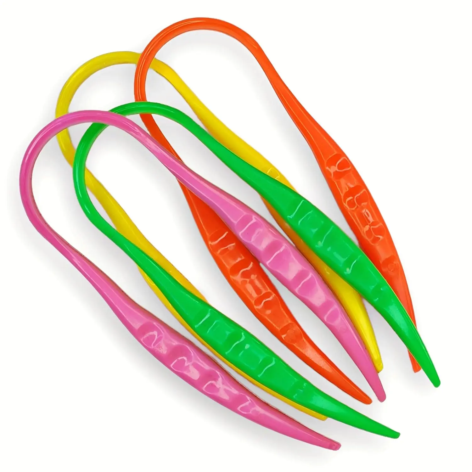 Two multi-colored plastic tongue cleaners with two free toothpicks, made from BPA-free food grade plastic for easy cleaning.