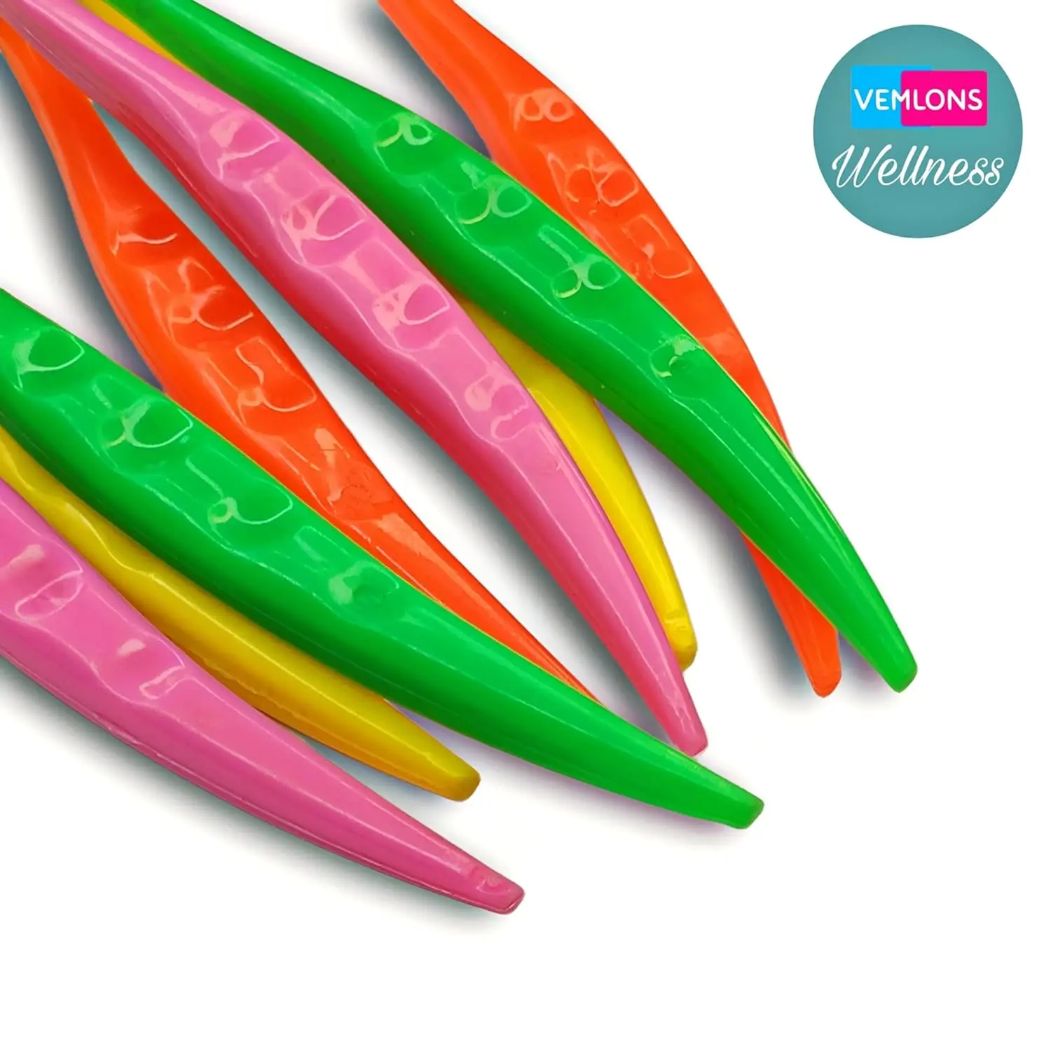 Two multi-colored plastic tongue cleaners with two free toothpicks, made from BPA-free food grade plastic for easy cleaning.