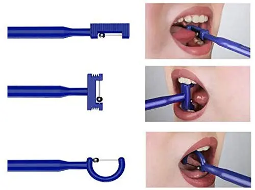 This oral sensory therapy tool kit includes three tongue tip lateralization and elevation tools designed to improve bite, chewing skills, jaw strength, coordination, and mobility, and to stretch the tongue frenulum, suitable for orthodontics and speech therapy.
