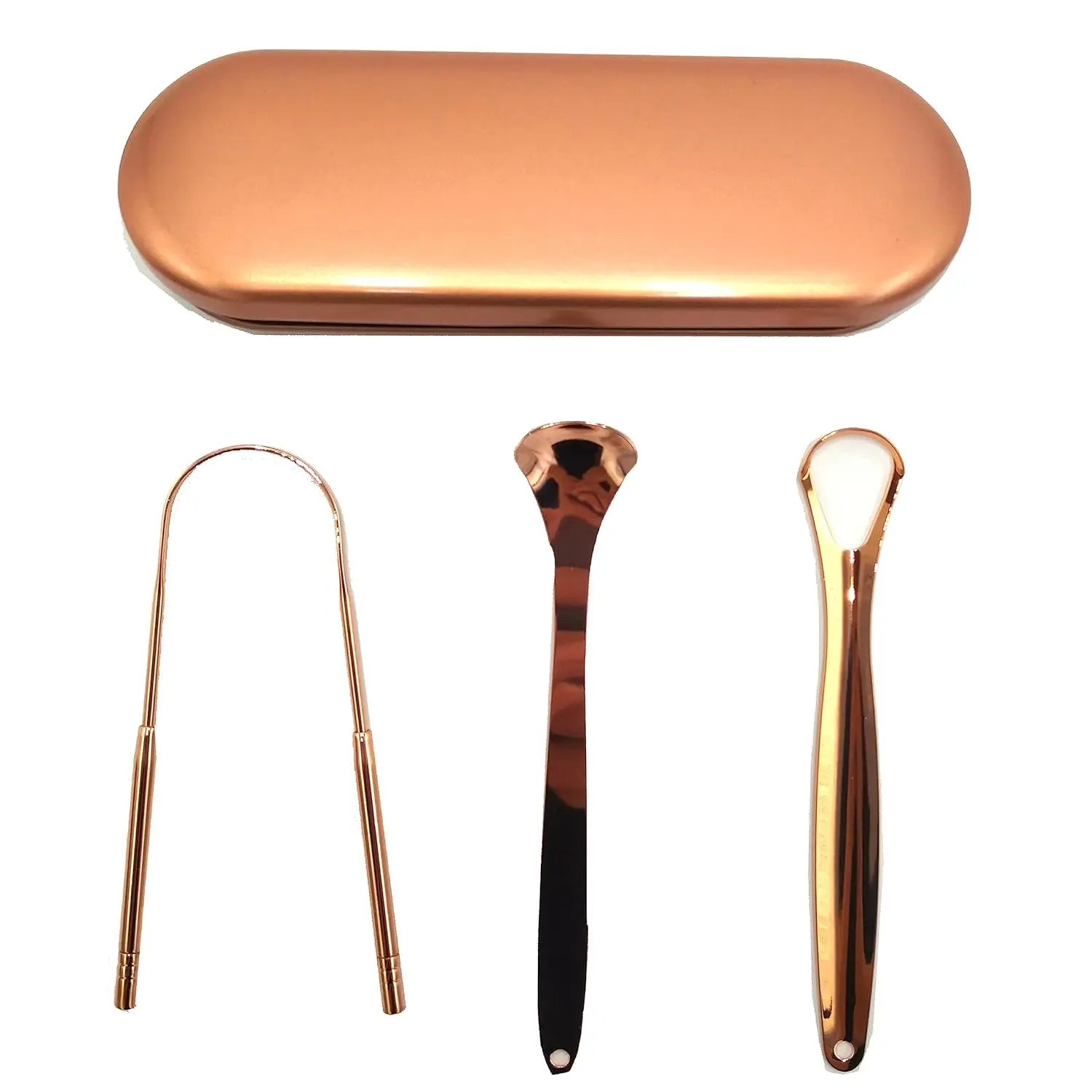 This gold tongue scraper for adults, complete with a case, effectively removes bacteria and buildup for a healthier, cleaner tongue and fresher breath as part of your oral hygiene routine.