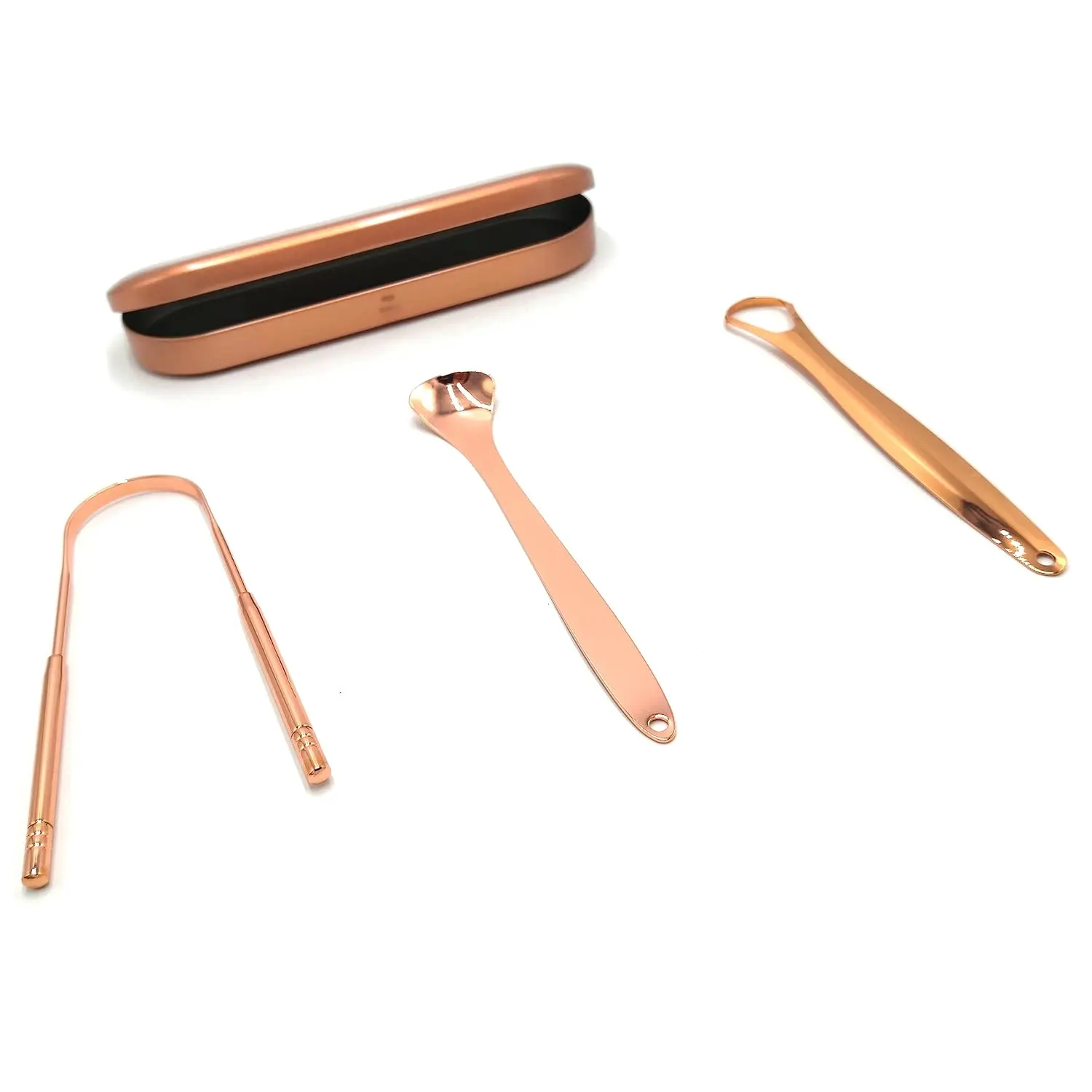 This gold tongue scraper for adults, complete with a case, effectively removes bacteria and buildup for a healthier, cleaner tongue and fresher breath as part of your oral hygiene routine.