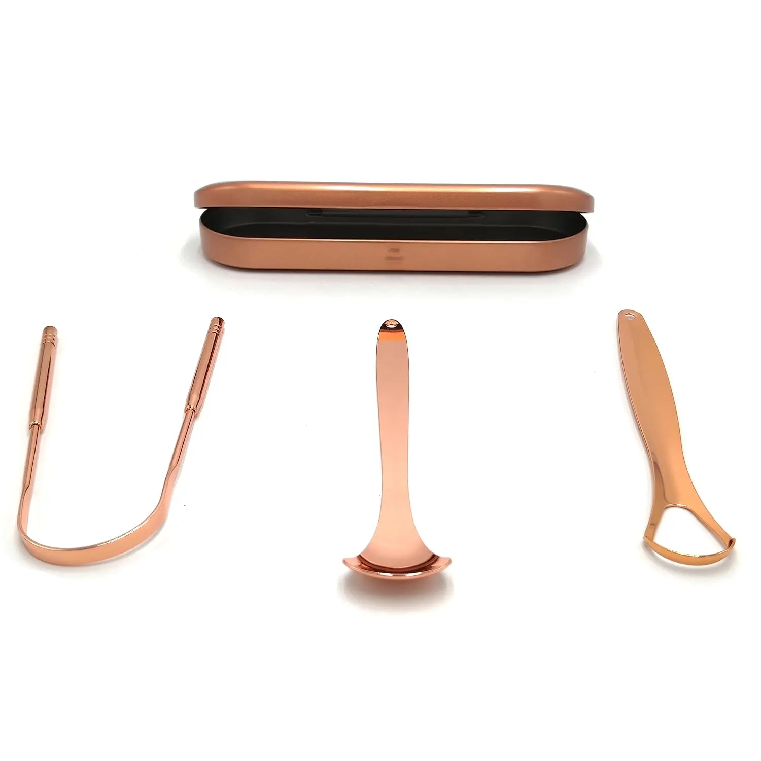 This gold tongue scraper for adults, complete with a case, effectively removes bacteria and buildup for a healthier, cleaner tongue and fresher breath as part of your oral hygiene routine.