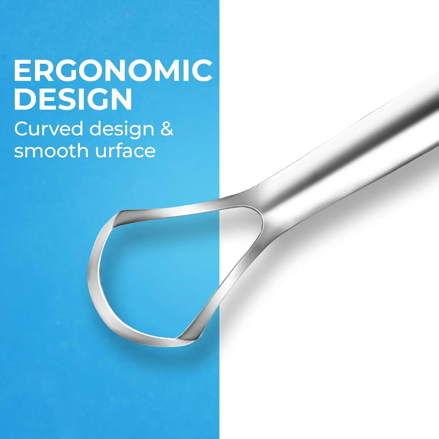 This stainless steel tongue scraper by HOKIN effectively removes bacteria and debris, promoting fresher breath and improved oral hygiene for adults.