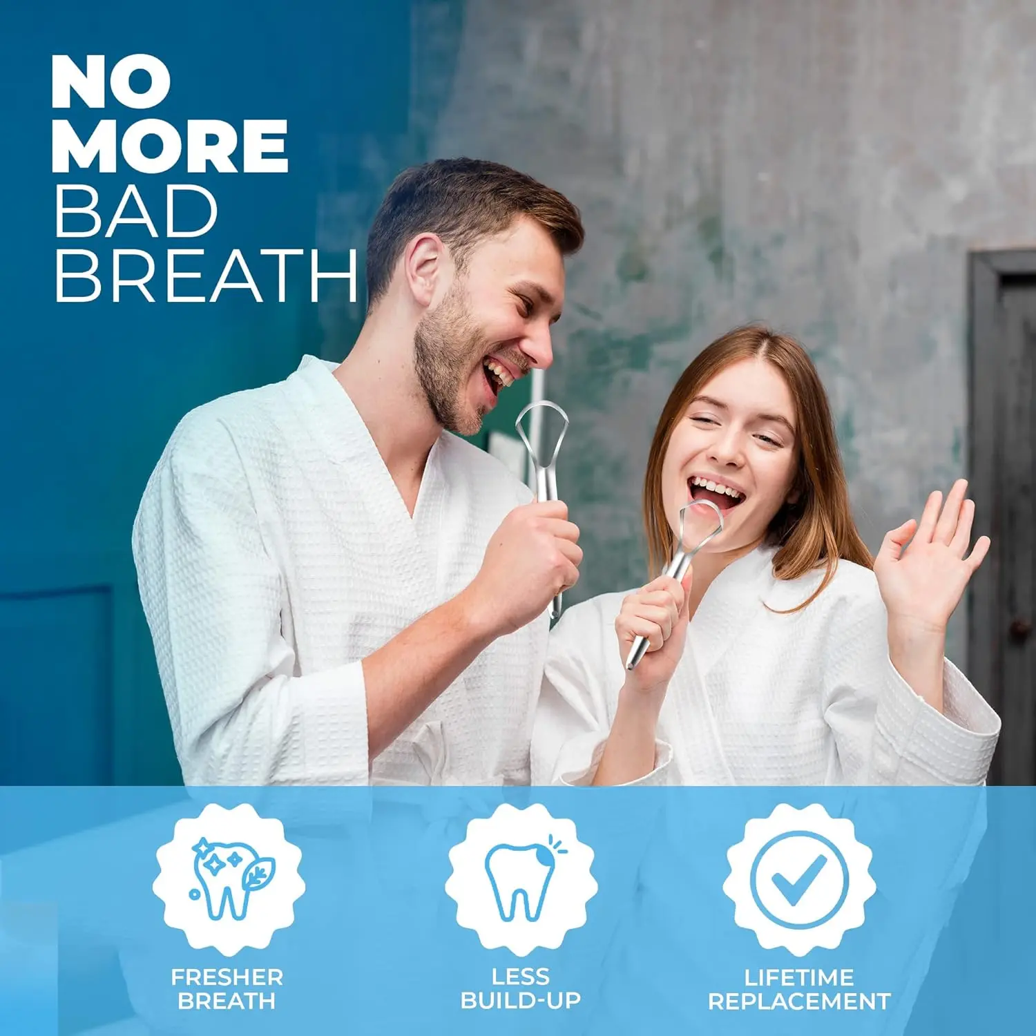 This stainless steel tongue scraper by HOKIN effectively removes bacteria and debris, promoting fresher breath and improved oral hygiene for adults.