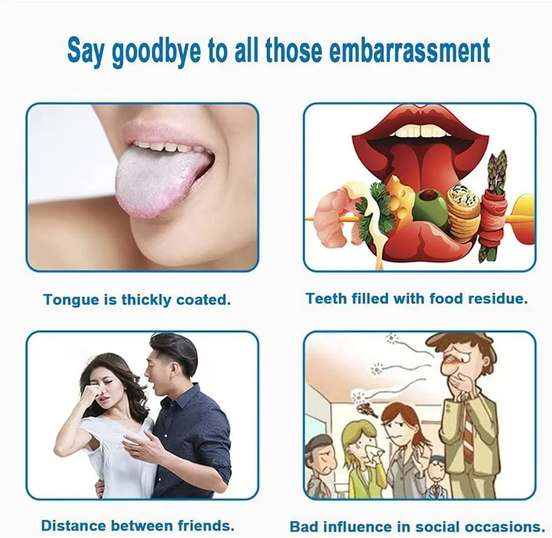 This image shows a 2 pack of tongue scrapers designed to reduce bad breath and improve oral health for adults and kids.