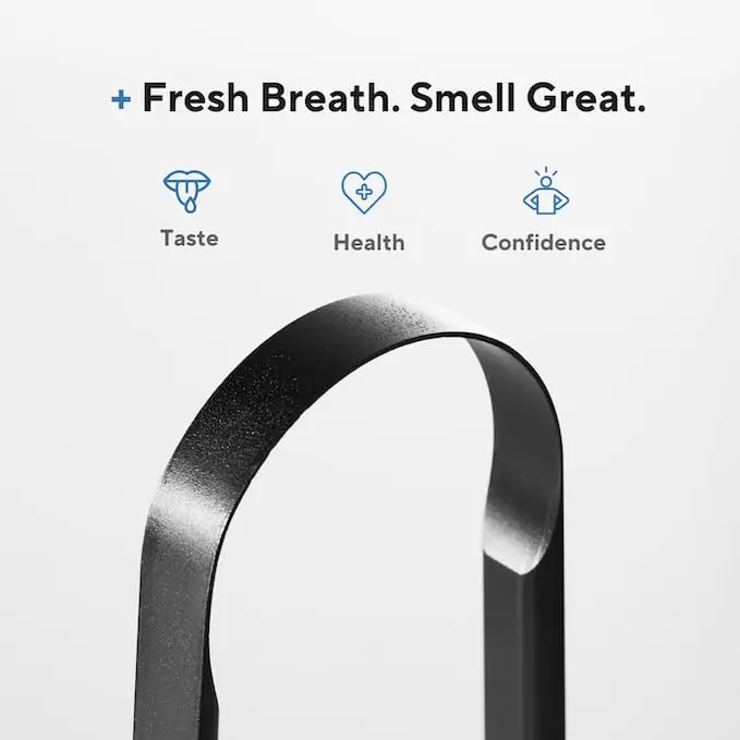 This metal tongue scraper effectively removes gunk and bacteria to freshen breath and improve oral hygiene for adults and kids.