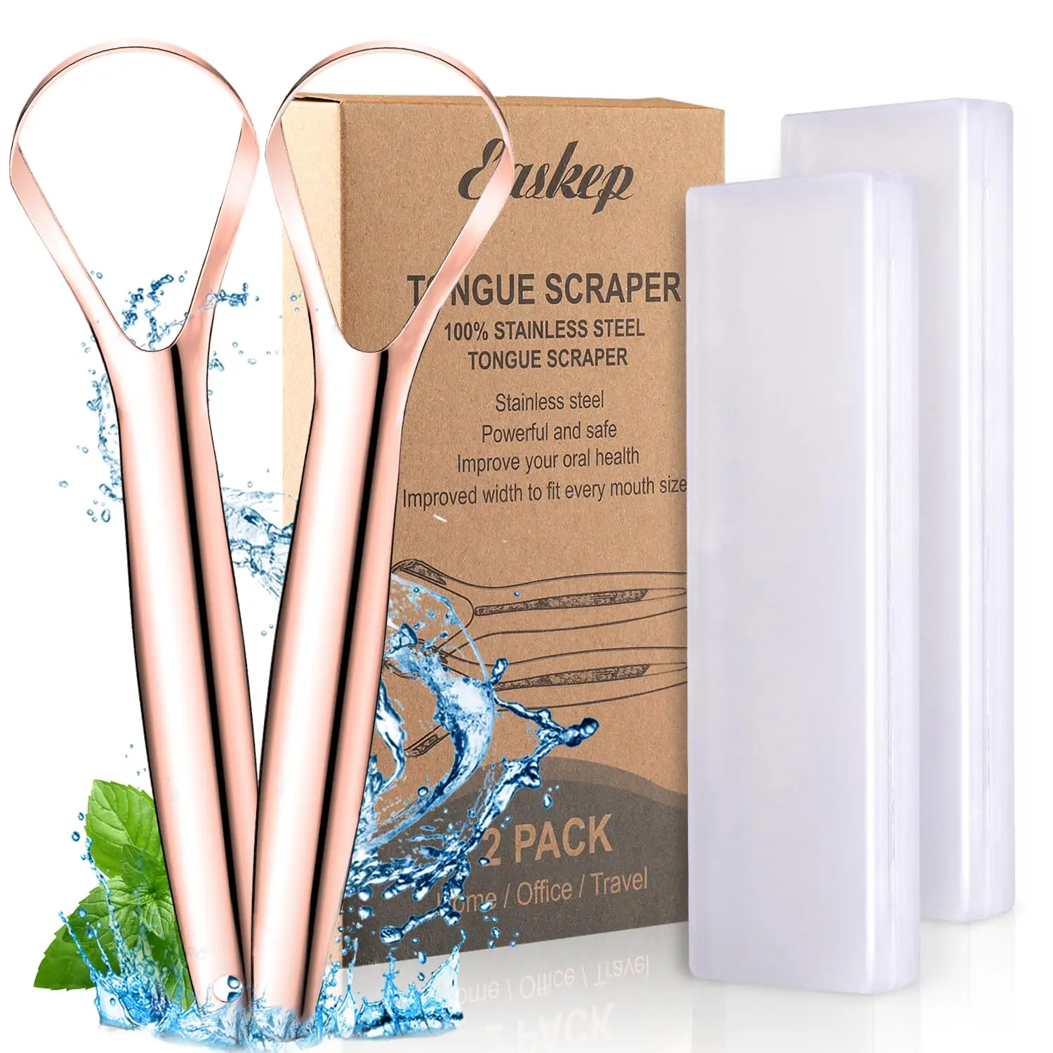 This stainless steel tongue scraper 2 pack includes wide-head tongue cleaners with carrying cases for fresher breath and improved oral hygiene.