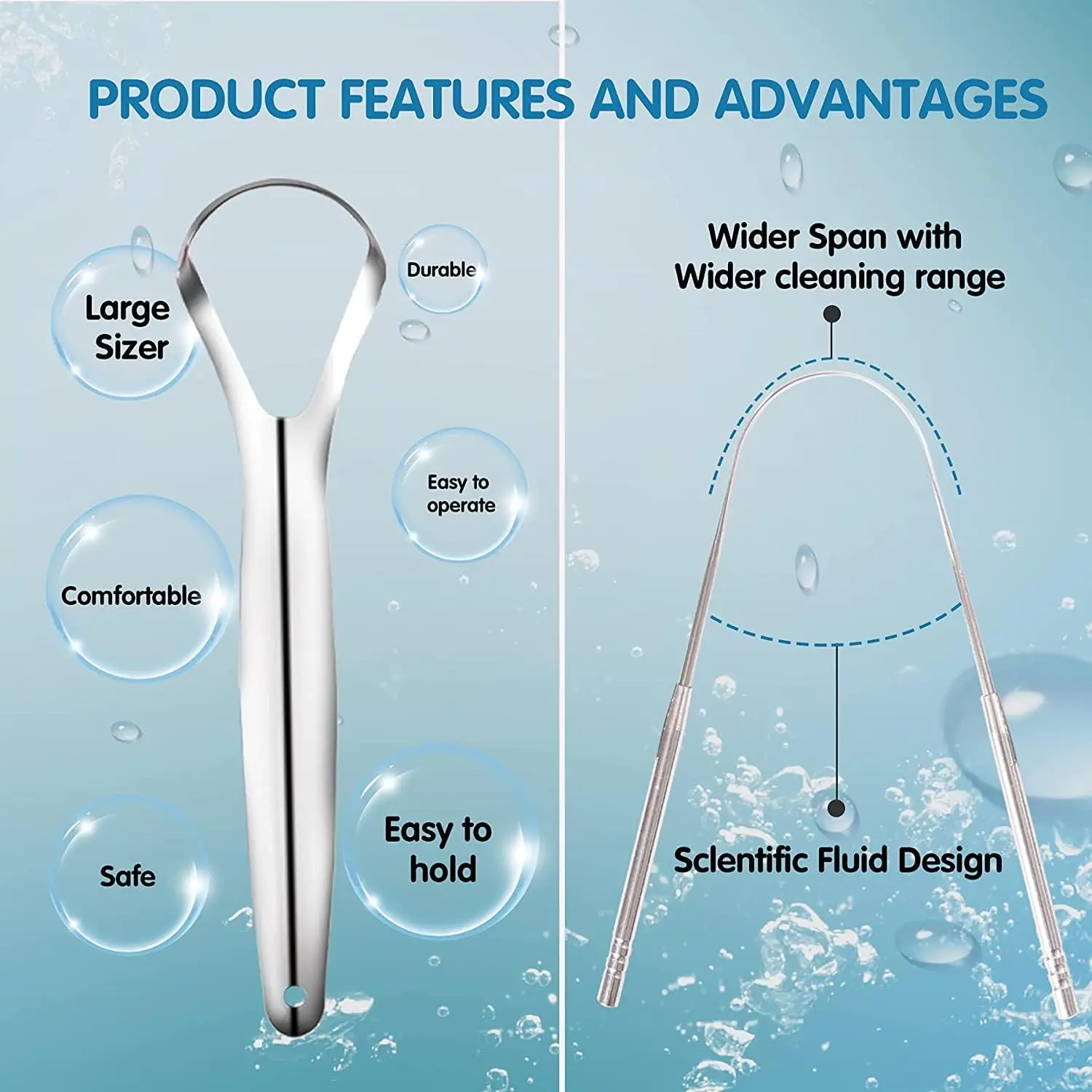 This two-pack of stainless steel tongue scrapers with a travel case provides professional oral hygiene for fresh breath.