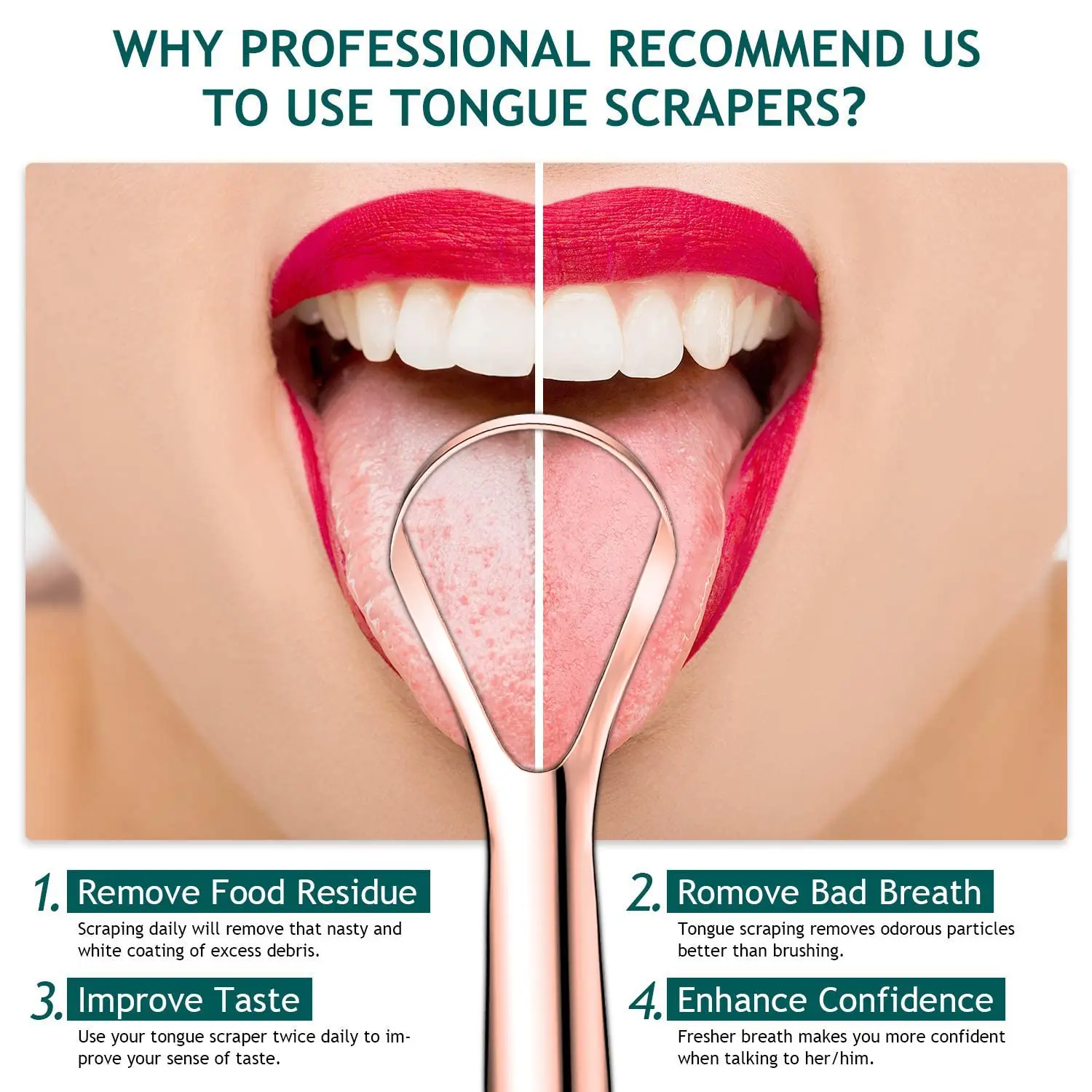 This stainless steel tongue scraper 2 pack includes wide-head tongue cleaners with carrying cases for fresher breath and improved oral hygiene.