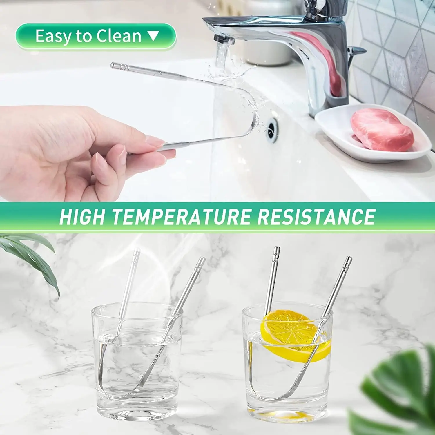 This two-pack of stainless steel tongue scrapers with a travel case provides professional oral hygiene for fresh breath.