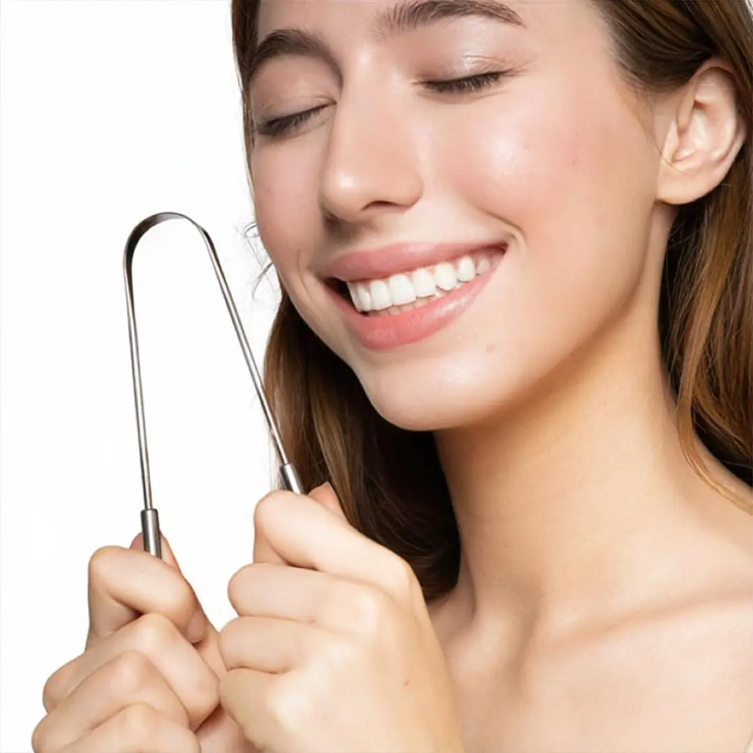 This two-pack of stainless steel tongue scrapers with travel cases helps you fight bad breath and improve oral hygiene by removing plaque and bacteria from your tongue.