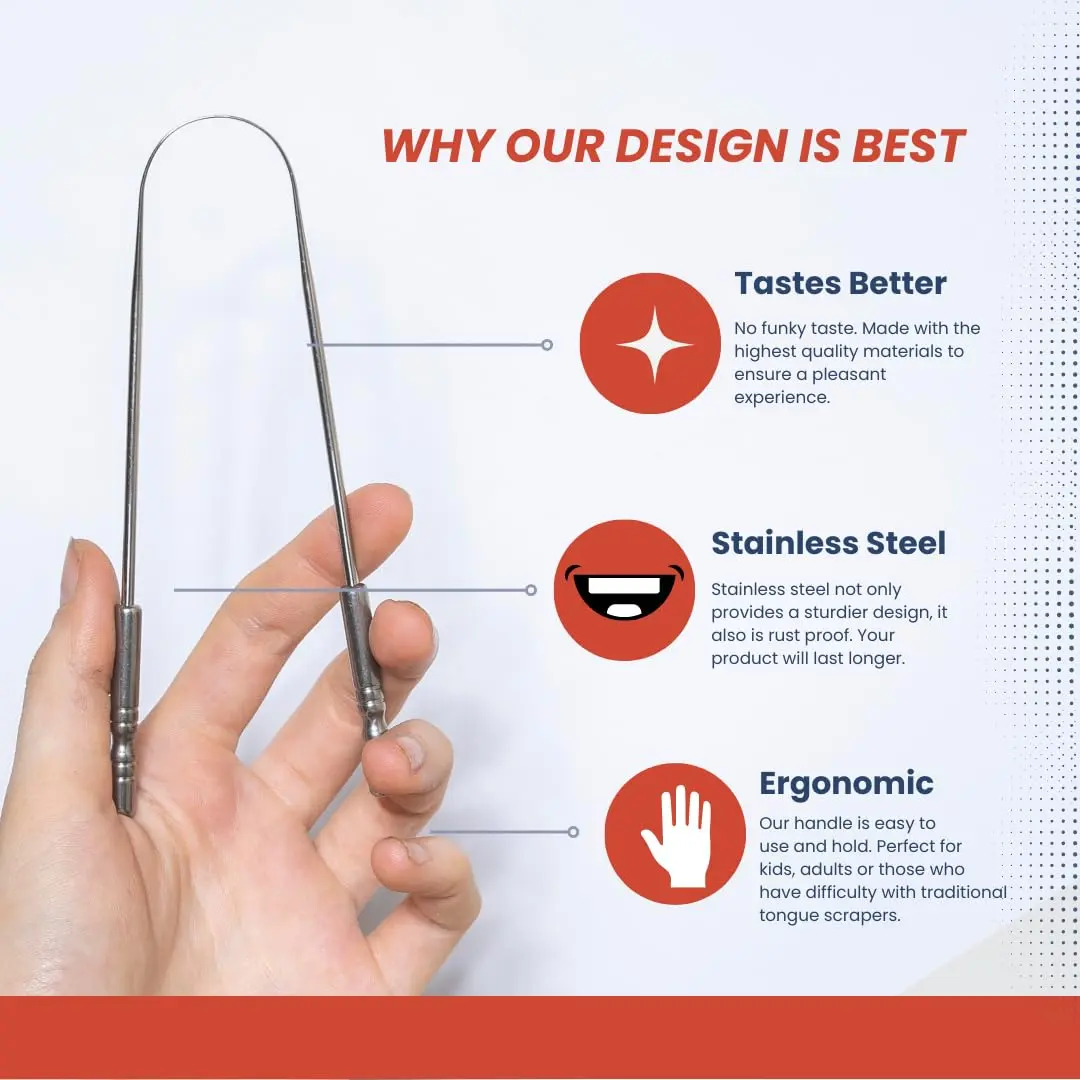 This two-pack of stainless steel tongue scrapers with travel cases helps you fight bad breath and improve oral hygiene by removing plaque and bacteria from your tongue.