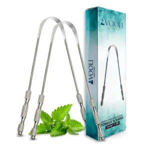 This pack of two stainless steel tongue scrapers offers an effective and reusable solution for removing bacteria and improving oral hygiene for adults.