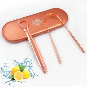 This stainless steel tongue scraper set promotes oral hygiene by removing bacteria and food debris, helping to improve breath and sense of taste.