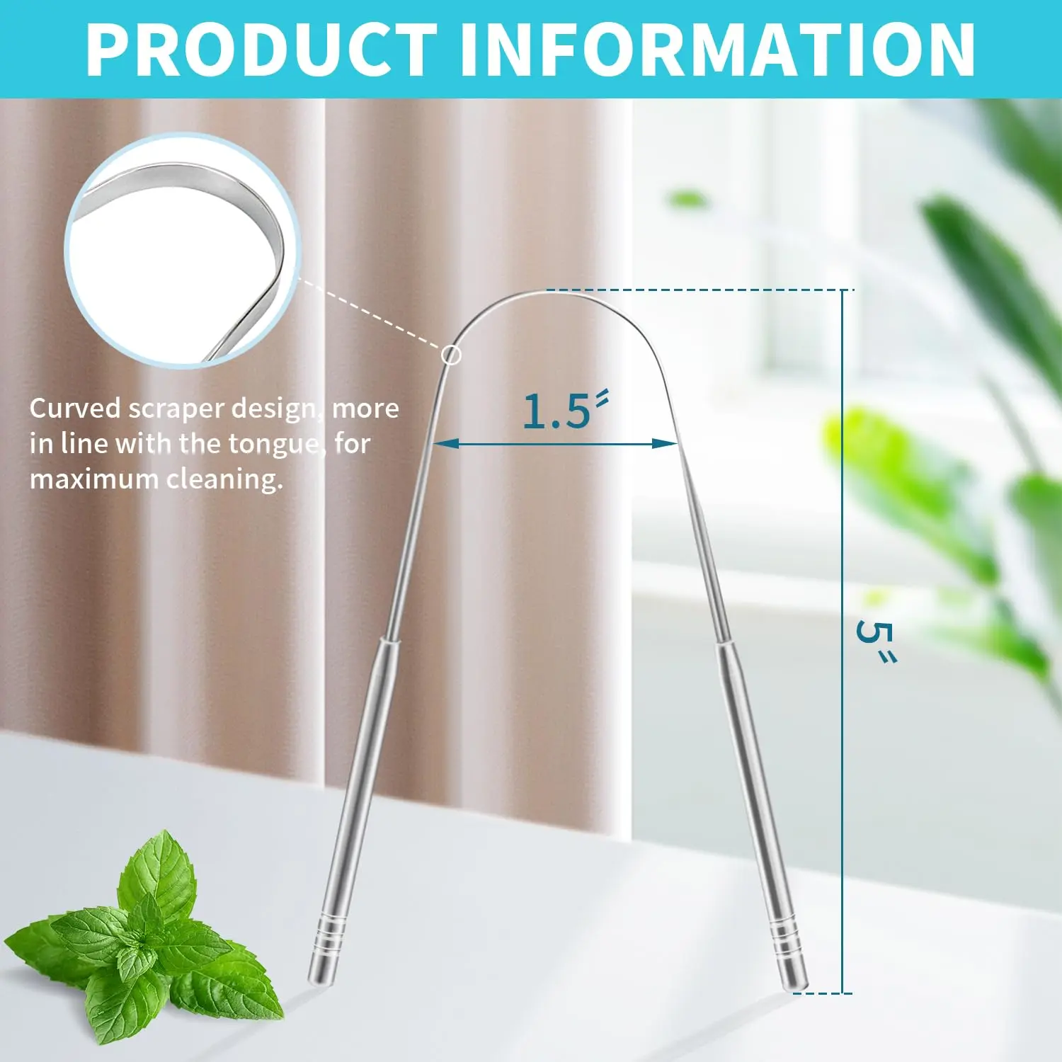 This stainless steel tongue scraper effectively cleans the oral cavity, removes buildup, and helps freshen breath for better dental hygiene.