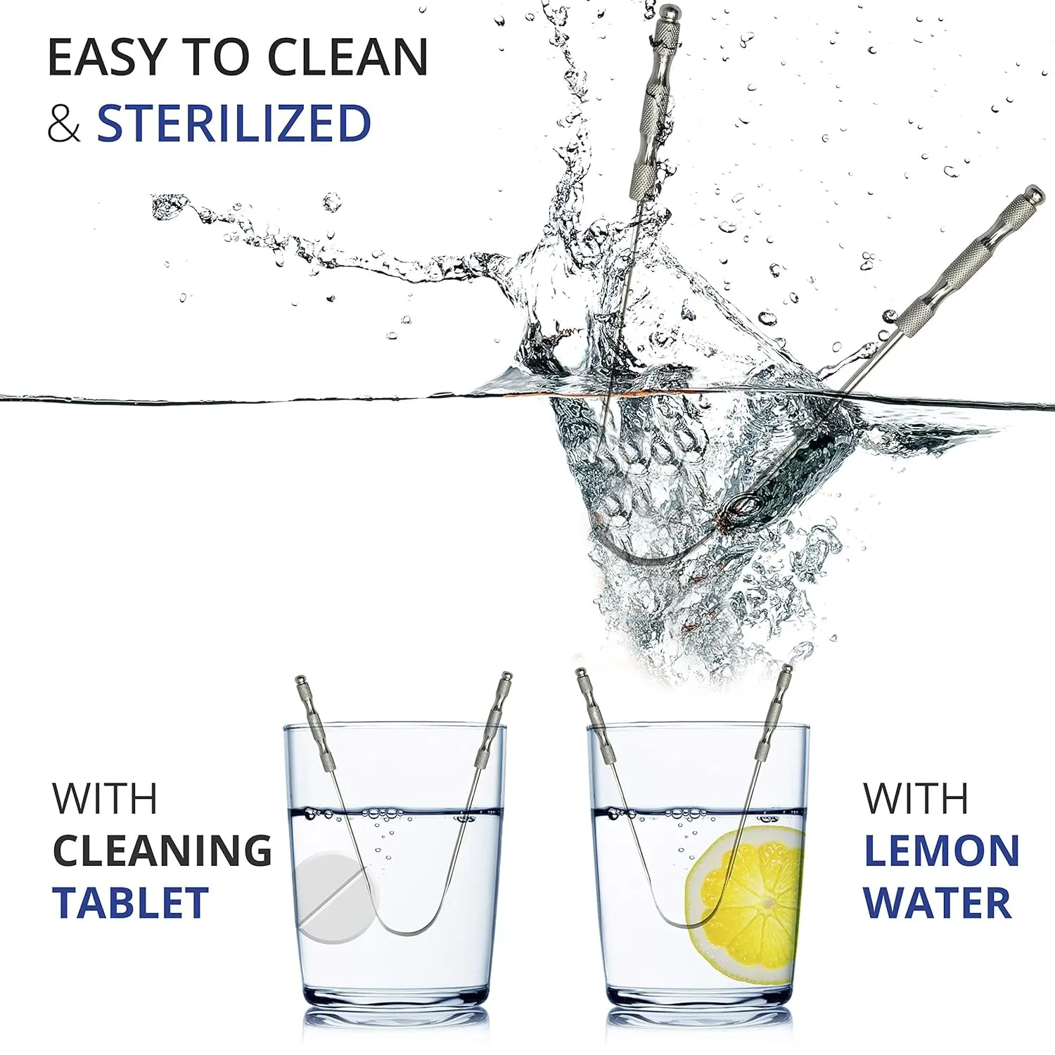 This pack of two stainless steel tongue scrapers offers an effective and reusable solution for removing bacteria and improving oral hygiene for adults.