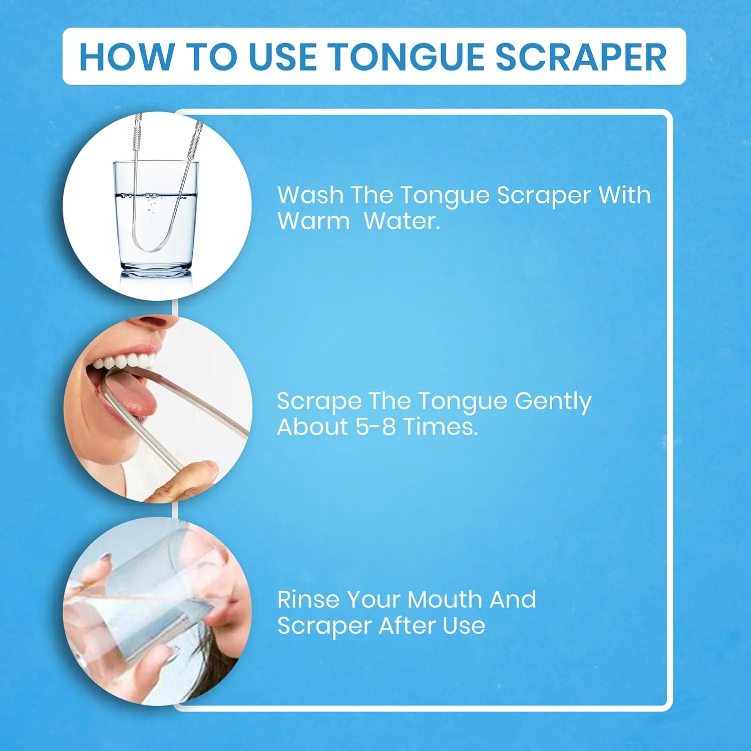 This stainless steel tongue scraper effectively reduces bad breath for adults, featuring a U-shaped design to gently clean the tongue and improve oral hygiene.