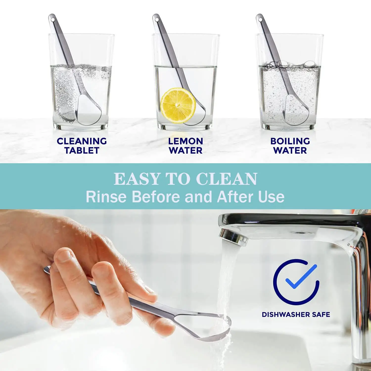 Two stainless steel tongue scrapers with spoon-shaped design effectively clean the tongue, reduce bad breath, and improve oral health for adults and kids.