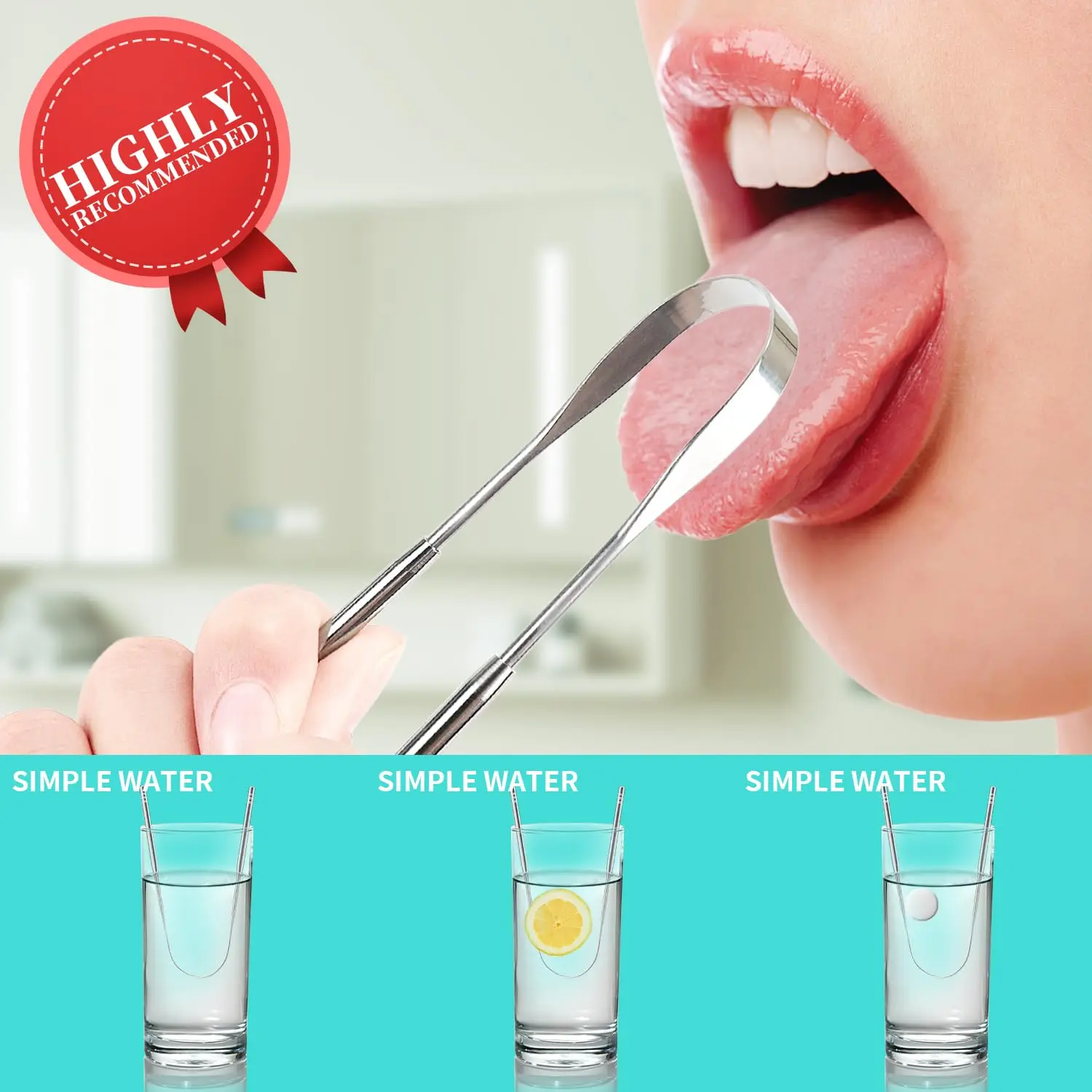 This stainless steel tongue scraper effectively cleans the oral cavity, removes buildup, and helps freshen breath for better dental hygiene.