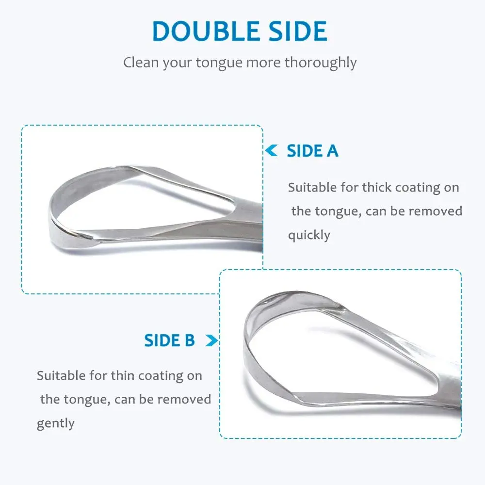 This two-pack of stainless steel tongue scrapers effectively cleans the tongue to remove bacteria and food particles, helping to reduce bad breath for both adults and children.