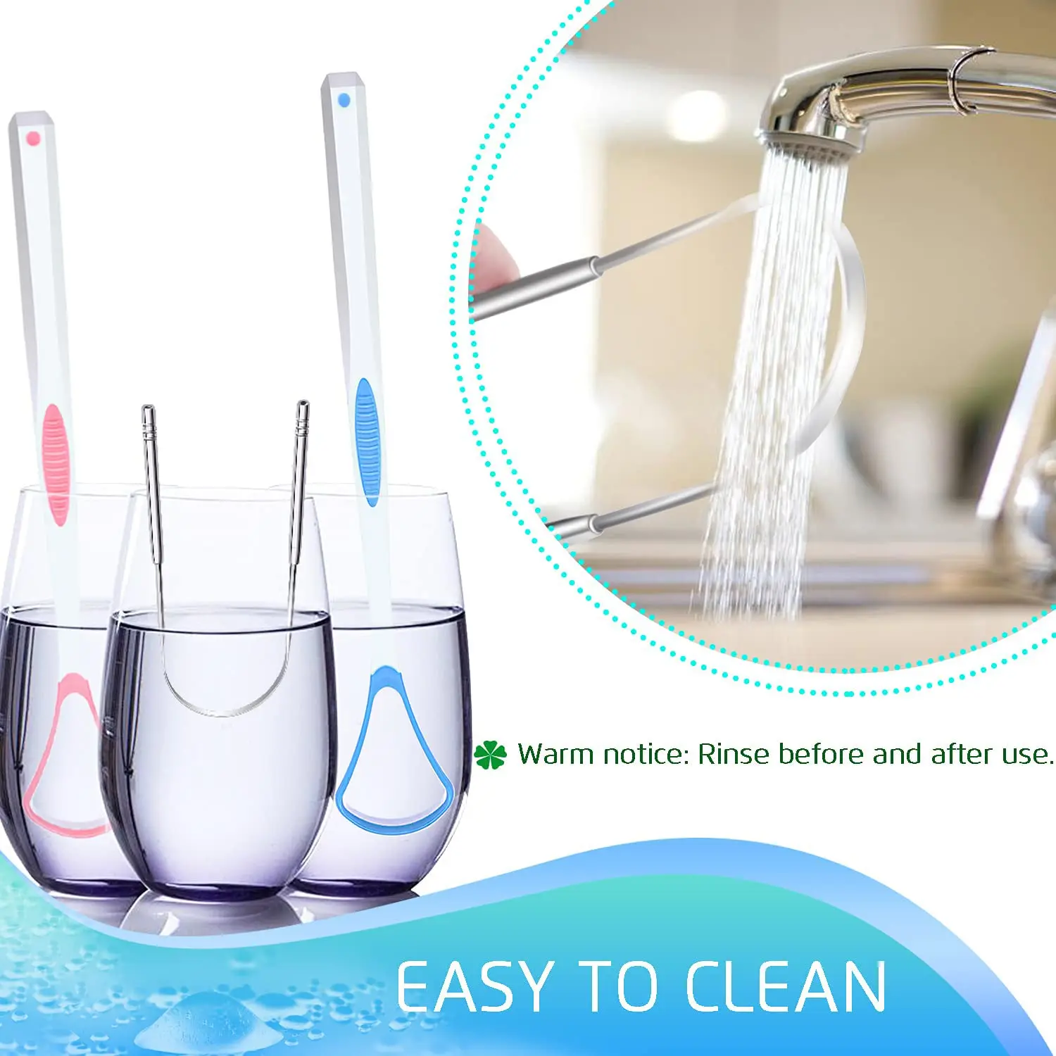 This set includes stainless steel and silicone tongue scrapers designed to effectively clean your tongue, reduce bad breath, and improve oral hygiene.