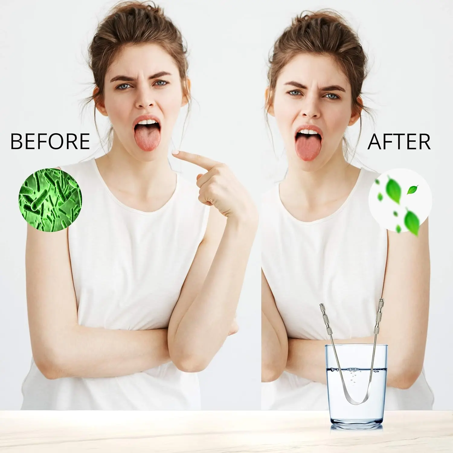 This pack of two stainless steel tongue scrapers offers an effective and reusable solution for removing bacteria and improving oral hygiene for adults.