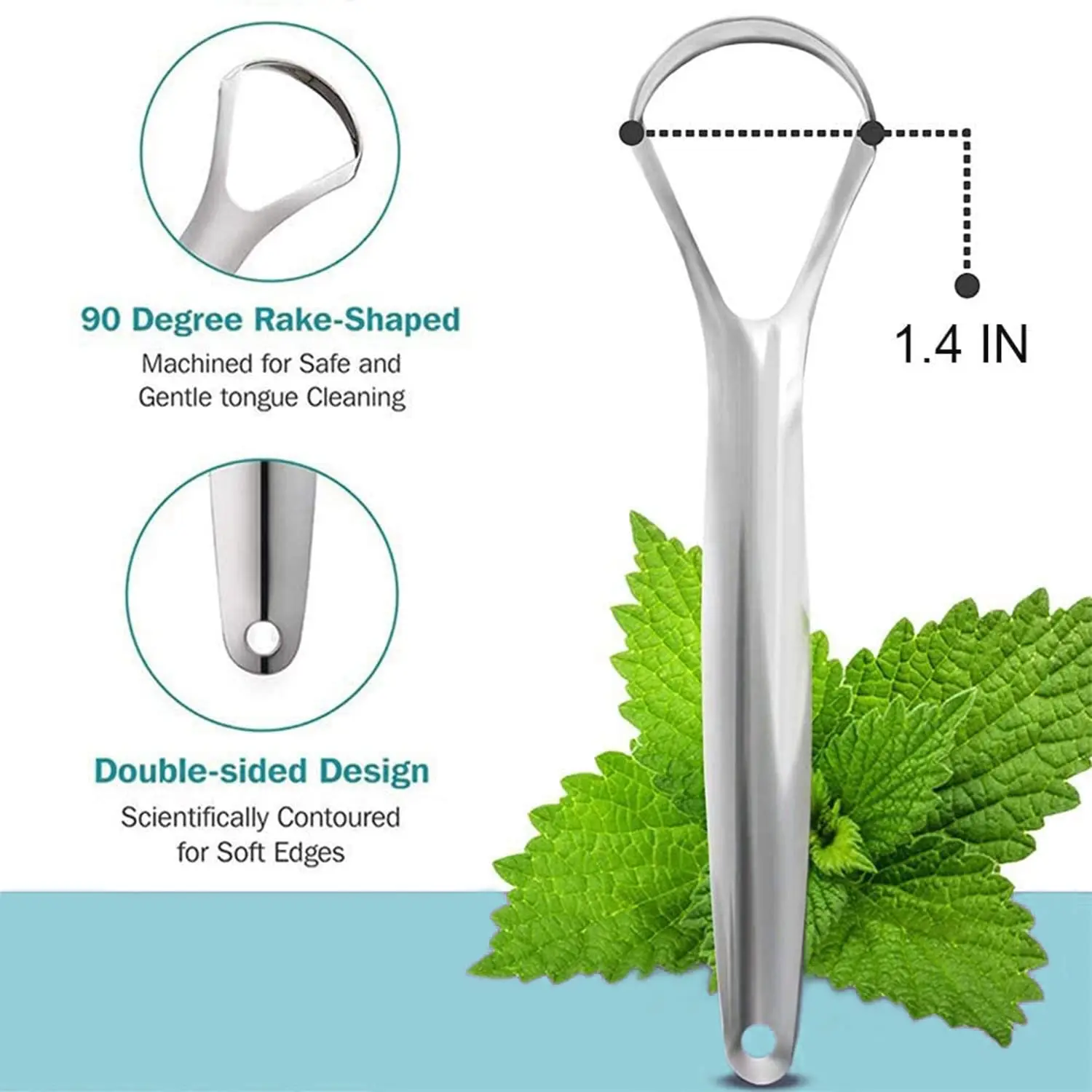 Two stainless steel tongue scrapers with spoon-shaped design effectively clean the tongue, reduce bad breath, and improve oral health for adults and kids.