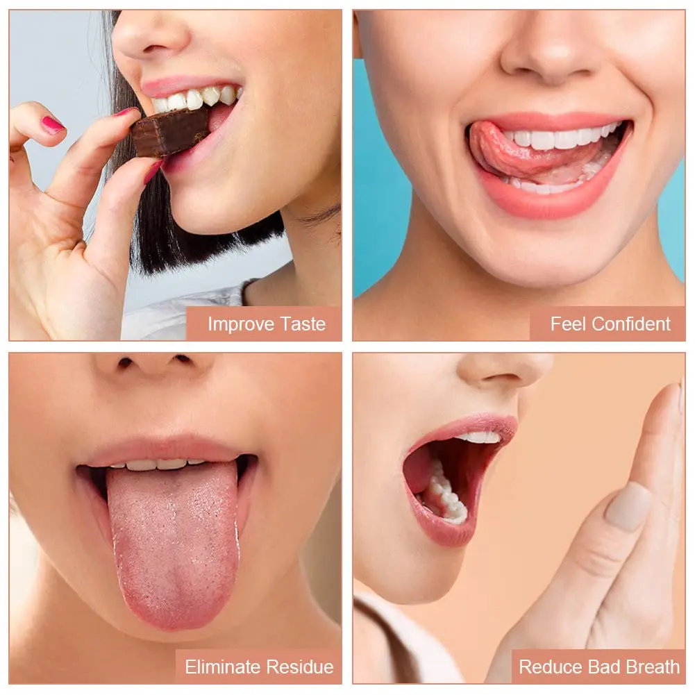 This three-piece stainless steel tongue scraper set includes U-shaped, double-sided, and spoon-shaped scrapers for effective tongue cleaning and fresh breath for adults.