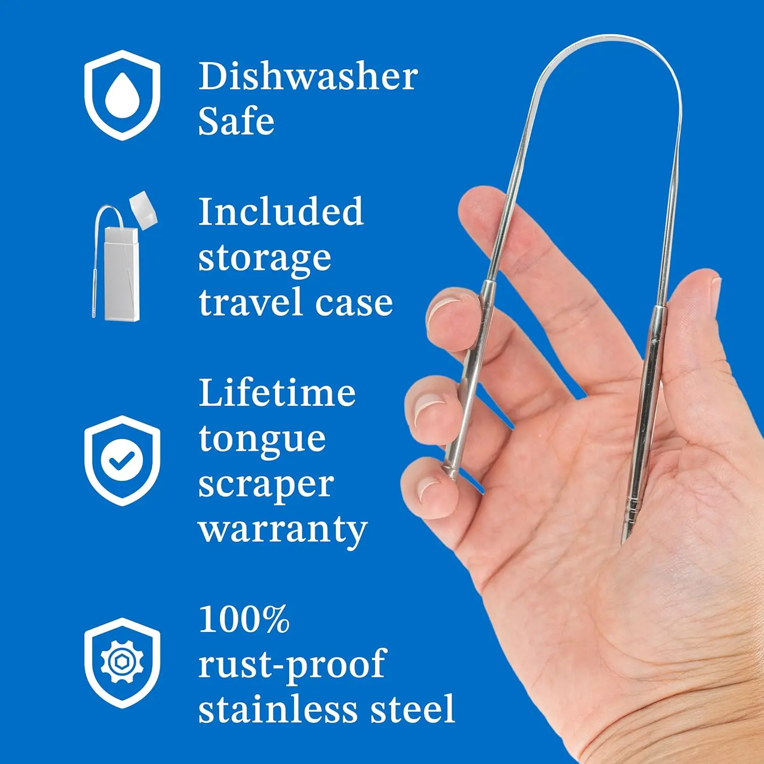 This stainless steel tongue scraper 2-pack with a case offers an effective and durable solution for reducing bad breath and cleaning your tongue.