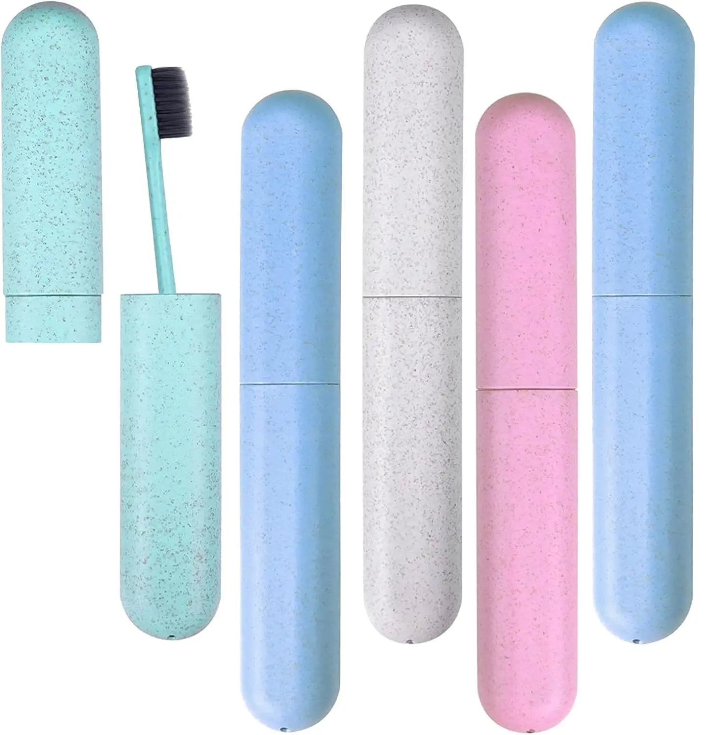 This 5 pack of toothbrush travel cases in green, blue, white, and pink offers breathable and portable protection for toothbrushes during travel, camping, home, school, and business trips.