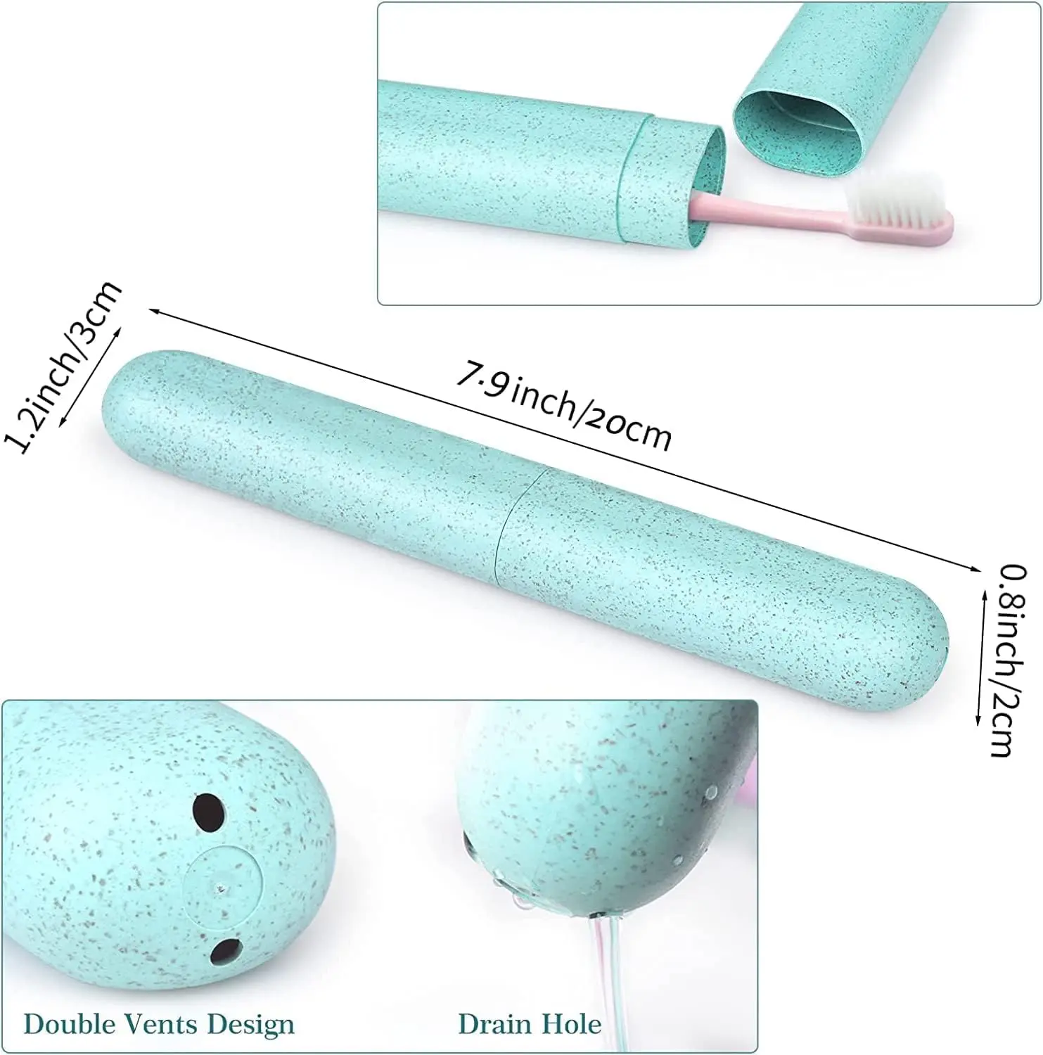 This 5 pack of toothbrush travel cases in green, blue, white, and pink offers breathable and portable protection for toothbrushes during travel, camping, home, school, and business trips.