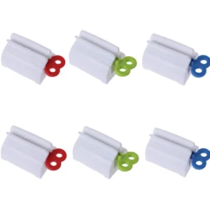 This image shows a six-pack of colorful toothpaste tube squeezers designed to efficiently dispense toothpaste, beauty cream, lotion, and other products from tubes.