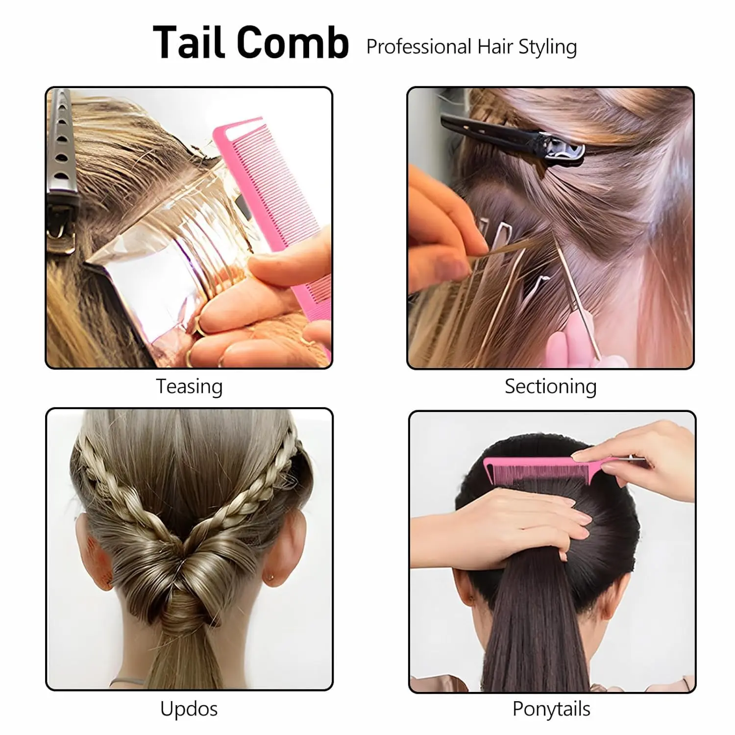 This four-piece pink hair styling kit includes topsy tail tools, a braid maker, a ponytail tool, and a hair rubber band remover cutter for creating beautiful hairstyles.