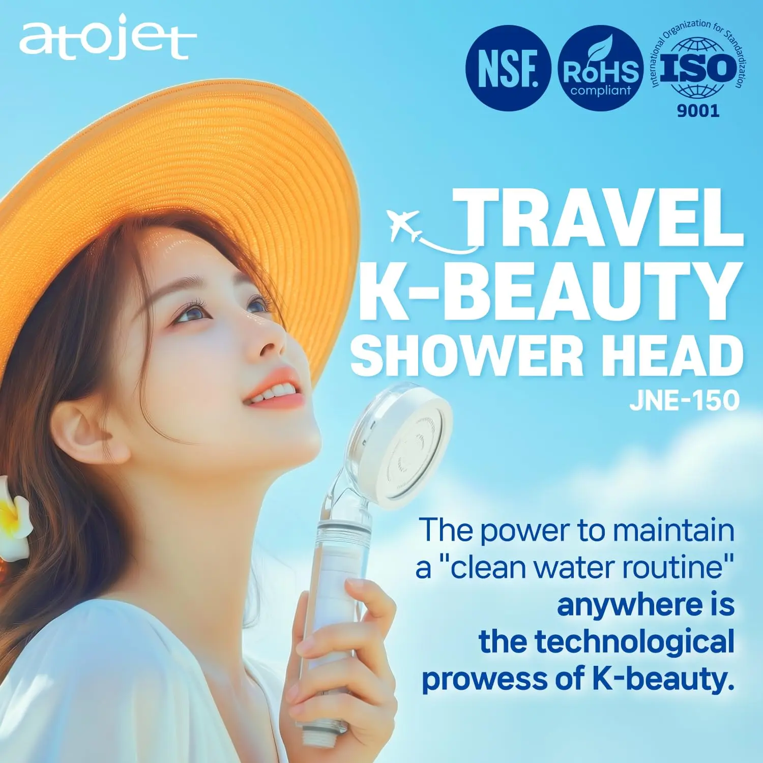 This travel shower filter set includes a mini filtered showerhead, two refill filters, and a travel pouch, providing cleaner, softer water for skin and hair wherever you go, inspired by Korean beauty rituals.