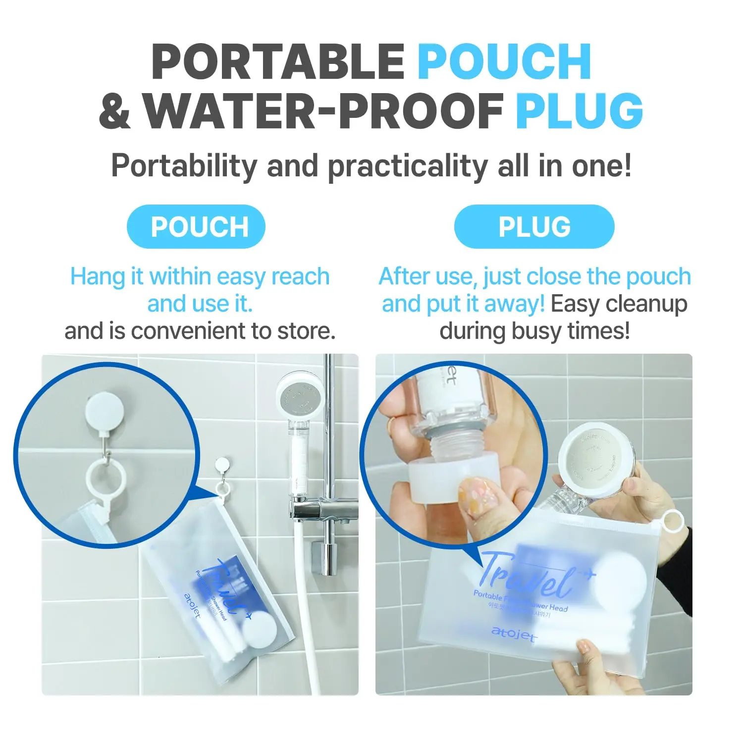 This travel shower filter set includes a mini filtered showerhead, two refill filters, and a travel pouch, providing cleaner, softer water for skin and hair wherever you go, inspired by Korean beauty rituals.