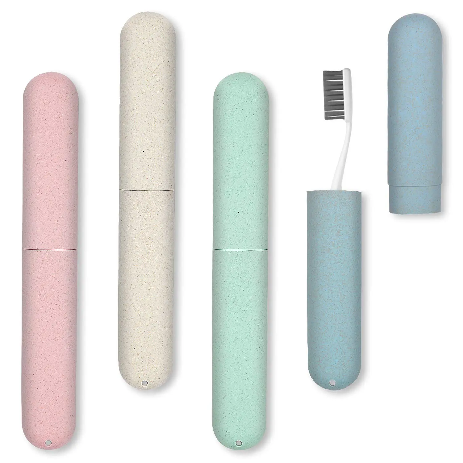 This 4 pack of travel toothbrush cases in green, blue, white and pink, are made of safe, high quality PP eco-material, perfect for travel, camping, or home use.